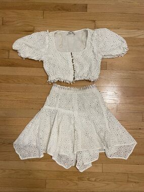 ELLIATT White Eyelet Two-Piece Crop Top & Skirt Set - Size Medium